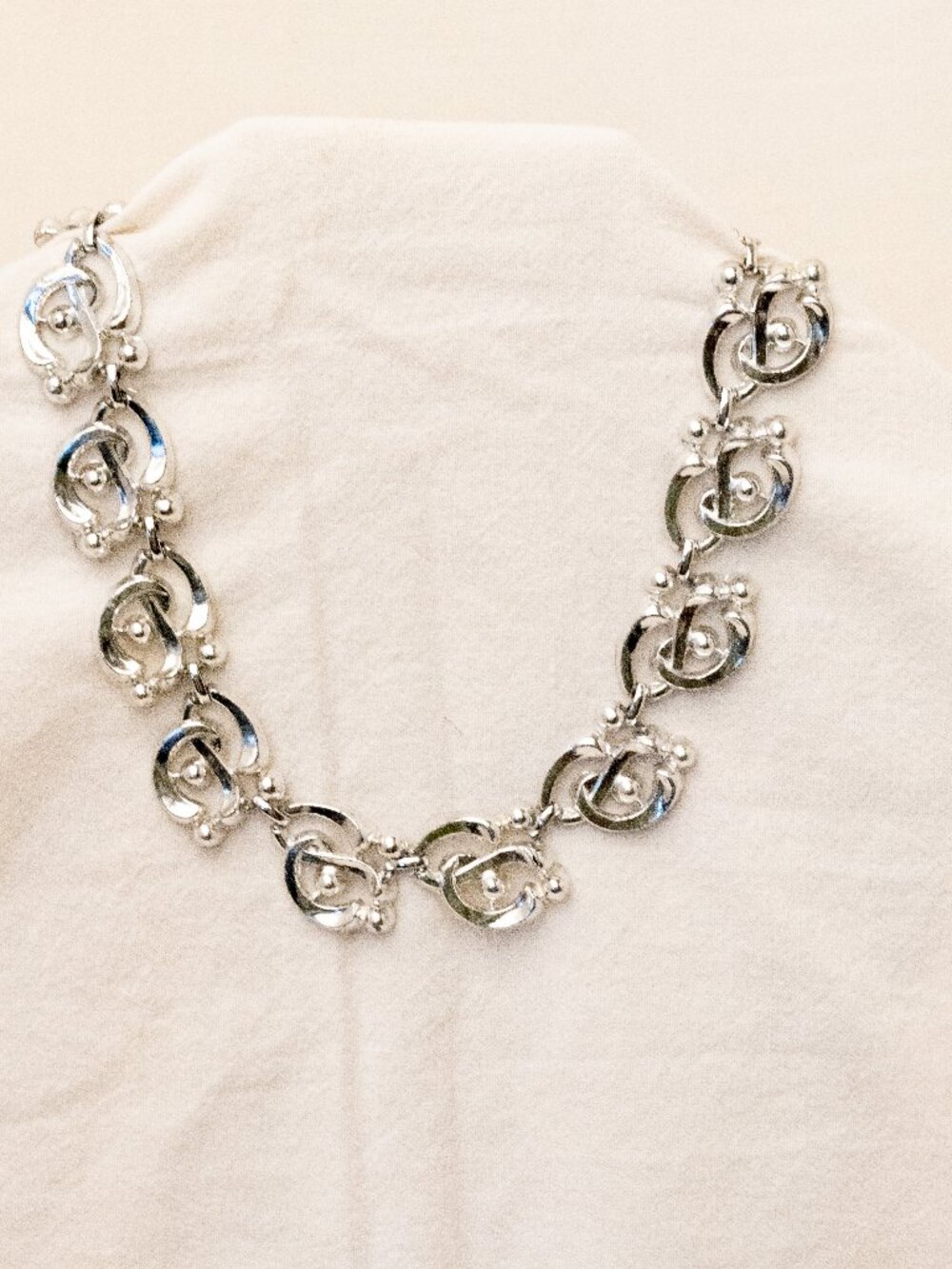 Silver Tone Choker Bib Necklace Abstract Design